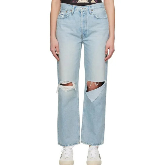RE/DONE 90s Low Slung Crop Jeans Womens‎ 26 Blue Breezy Indigo Ripped Distressed - Picture 1 of 16